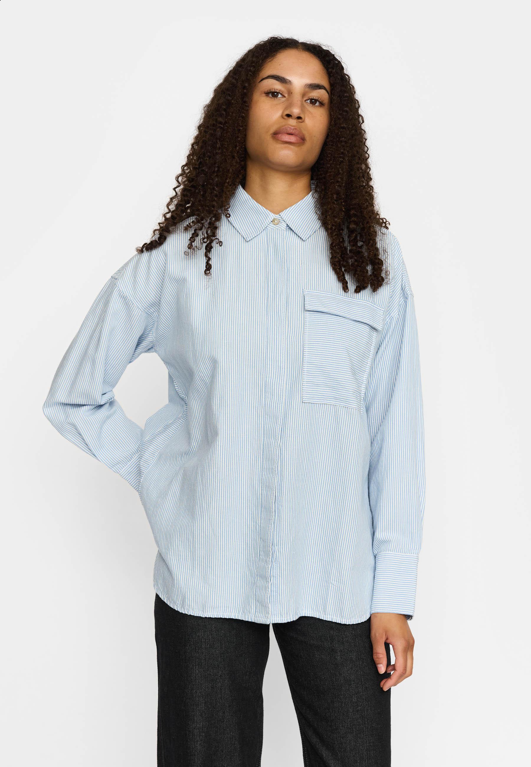 Selfhood gestreiftes long Shirt Hemd Damen hellblau